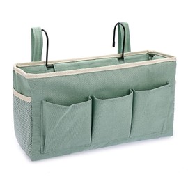 SUMTree Hanging Bedside Organiser, 6 Pockets, Waterproof Bedside Storage Bag, Bed Basket, Magic Tape and Hooks for Magazines, Phone, Pens, Remote Control (Green)