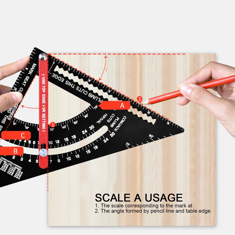 Woodworking Triangle Ruler Aluminum Alloy Accurate Laser Scale Triangle Ruler