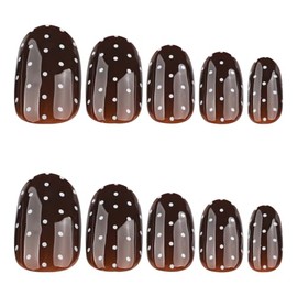 Uñas postizas de lunares, ovaladas, marrones, cortas, almendradas, con pegamento, acrílicas, cobertura total, para manicura de mujer, 24 unidades