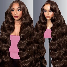 EECBN 30 inch Chocolate Brown Lace Front Wig Human Hair 200 Density 13x4 Hd Body Wave Lace Front Wigs Human Hair Pre Plucked Colored Frontal Wigs Human Hair Brown Wig Human Hair for Women