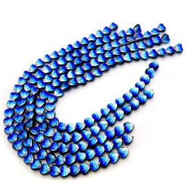 Gold Stone Glowing Yonaguni Blue Firefly Glass, Heart-Shaped, Approx. 0.5 x 0.5 x 0.3 inches (12 x 12 x 8 mm), Beads Sold (34 Beads), Okinawa