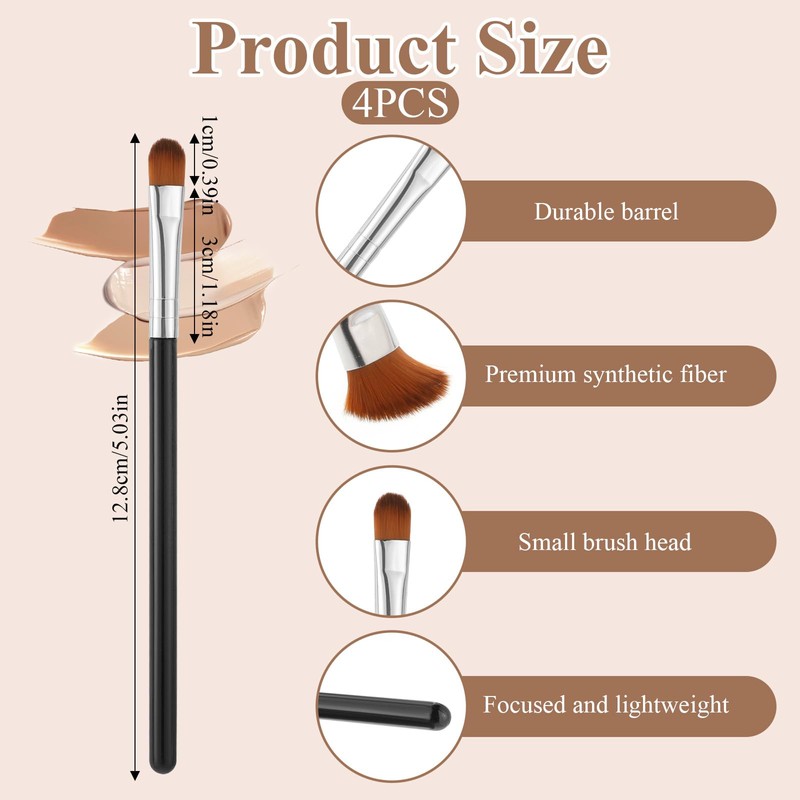 4 Pcs Flat Concealer Brush Eye Eyeshadow Primer Brush Small