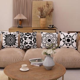 GUHOO Geometric Black Flower Decorative Throw Pillow Covers 18 x 18 Inch, Set of 4 Abstract Black Flower Cushion Cover Square Pillow Cases for Couch Patio Sofa Home Decor