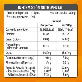 Curcuma | Curcumina + Omega 3 | 140 Softgels | Maklen Sabor Sin sabor