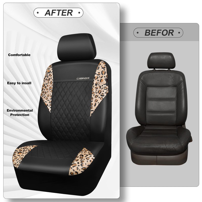 CAR PASS Leopard Print Faux Leather Car Seat Covers &