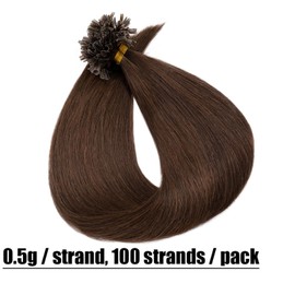 Elailite Real Hair Bonding Extensions, 0.5 g/strand, 45 cm, #4 Medium Brown, U-Tip Hair Extensions, Keratin, 100 Strands, 50 g