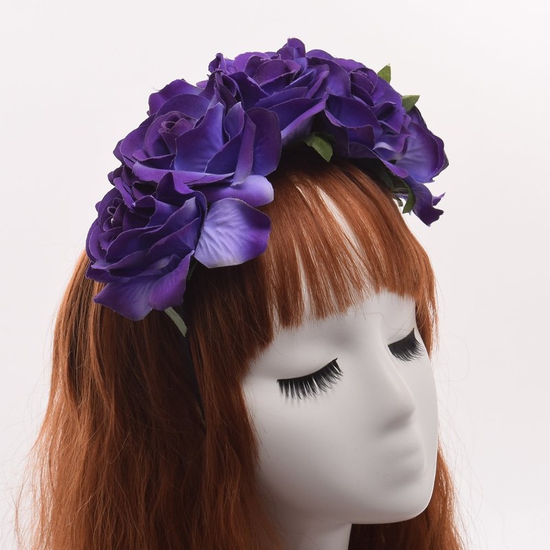 Gothic Lolita Rose Flower Headband Punk Crown HairBands (purple)