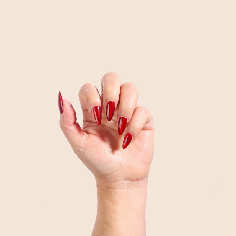 Sun&Beam Nails Handmade Nail Tips, Medium, Almond, Red, Ruby, False