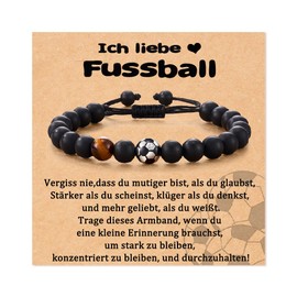 Aunis Football Lovers Gifts - Natural Stone Bracelet for Boys Birthday and Christmas with Greeting Card, Stainless Steel