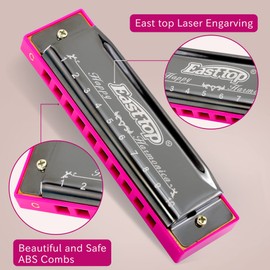 East top East top Blues Harmonica, Diatonic 10 Holes C Key Happy Harmonica Mouth Organ for Beginner,Kids,Children,Students,Gift,with Carrying Plastic Case,Clean Cloth and Manual