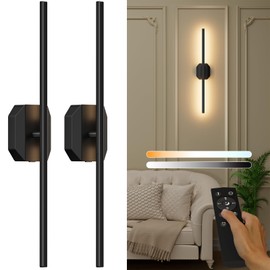 Battery Operated Wall Sconce Set of Two,Wireless Wall Sconces USB Rechargeable Wall Lights with Remote Control,3000K-6000K Dimmable for Bedroom,Background Wall,Living Room,Hallway,Wall Decor,28inch
