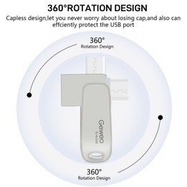 Type C USB Stick 64 GB, 2 in 1 OTG Memory Stick 64 GB USB 2.0 Metal Pen Drive Memory Stick Type C USB Stick 64 GB for Smartphones, Computer, Laptop, etc. (Silver)