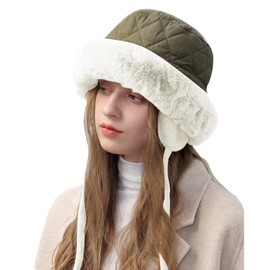 YAMEE Winter Hats for Women Fashion Thick Warm with Ear Flaps, Ski Hat Women's Plush Lined with Chin Strap Thermal Windproof Cold Protection Bucket Hat Winter for Unisex Casual Winter Cap Outdoor,