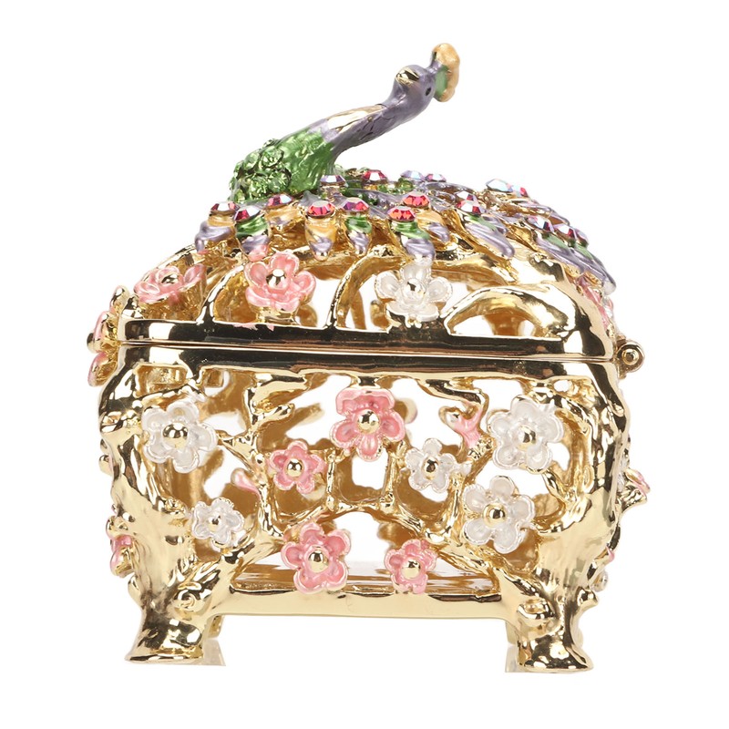 Peacock Trinket Boxes Hand Painted Finish Exquisite Beautiful Rhinestones Hinged