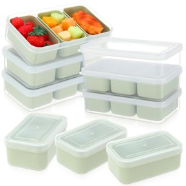 Honeydak 6 Sets Snack Boxes with 3 Removable Compartments Food Storage Containers Reusable Snack Boxes with Lids, Stackable Meal Prep Containers for Fridge Candy Microwave Dishwasher Travel(Green)