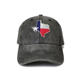 Shenbors Embroidered Texas Flag Hat for Men Women, Washed Black TX States Map Shape Baseball Cap, Embroidery Adjustable Dad Hat Unisex