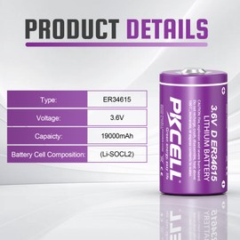PKCELL 8 Pack ER34615 Battery 19000mAh ER34615 D Cell Battery 3.6V Lithium Battery (Non-Rechargeable)