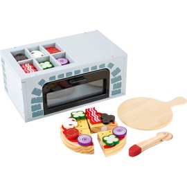 Small foot wooden toys - Pizza Oven Playset 25 Pieces - Includes Pizza Slices, Pan, Cutter, Play Food: Tomatoes, Onions, Mushrooms, Bacon, Olives - Encourages Imaginative Play in Boys & Girls Ages 3+