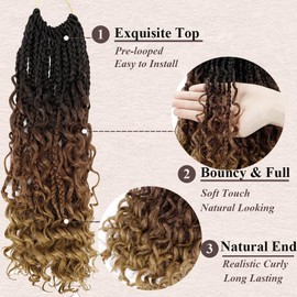 Datanala Goddess Box Braids Crochet Hair 8Packs 14Inch 1B/30/27 Boho Box Braids with Curly Ends Bohemian Crochet Braids Synthetic Goddess Braids Crochet Hair for Black Women