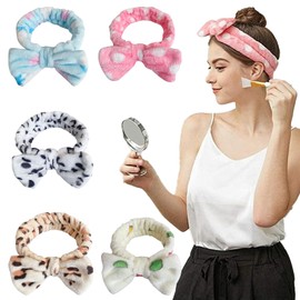 MLPKOI 5 Stück Spa Bowknot Haarbänder, Makeup Stirnband Elastic Make Up Stirnbänder für Damen Gesicht Waschen Stirnband für Schönheit Hautpflege Yoga Sport