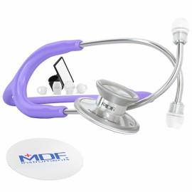 MDF Instruments, Acoustica Lightweight Stethoscope for Doctors, Nurses, Students, Home Health Use, Adult, Dual Head, Pastel Purple Tube, Silver Chestpiece-Headset, MDF747XP07