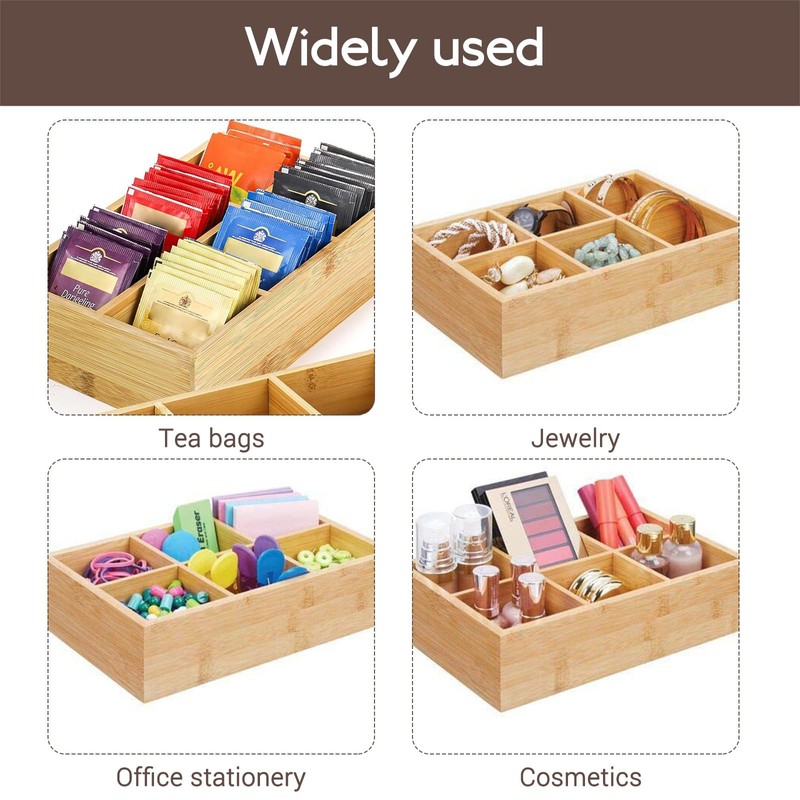 SJORHNUS Tea Organizer,Bamboo 6 Compartment Tea Bag Organizer,Tea Storage Holder