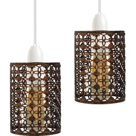 LEDSone Industrial Style Metal Cage Easy Fit Wire cage Lampshade for Indoor Pendant Lights Lights Shade for Dining Room Bedroom Loft Hallway (Brushed Copper 1-2 Pack)