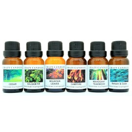 Crazy Candles 6 Bottles Set, Mountain Leaves, Mahogany Teakwood, Campfire, Balsam Fir, Balsam & Cedar, Cedar 1/2 Fl Oz Each (15ml) Premium Fragrance Oils