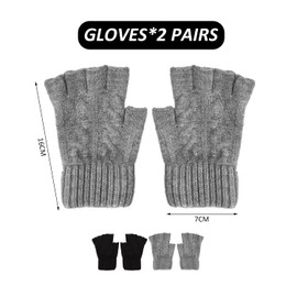 2 Pairs of Half Finger Gloves, Winter Fingerless Gloves, Knitted Thick Thermal Fingerless Gloves for Women Men, Can Typing Cycling Driving Fingerless Gloves (Black, Light Gray)