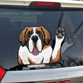 Sully the St Bernard Dog Waving WiperTags with Decal for Rear Vehicle Wipers