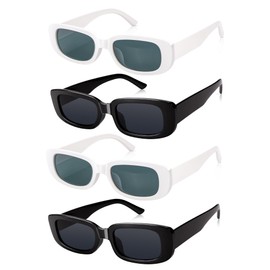 Becellen Set of 4 Sunglasses Vintage Rectangular Retro Sunglasses Set Fashion Colourful Sunglasses with UV 400 for Men and Women, black, white