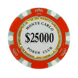 25000 Twenty Five Thousand Dollar Monte Carlo Smooth 14 Gram Poker Chips - 100 Poker Chips (Red2)