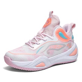 Bawcud High Upper Basketball Shoes for Men Women Sneakers Fashion Breathable Sports Shoes Anti Slip White Pink