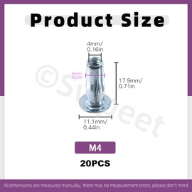 Swpeet 20 Pieces M4 Metric Carbon Steel White Zinc-Coated Multi-Grip Rivet Nuts Plus Nuts Rivet Nuts Kit, Bulged Shank Flat Head Thread Insert Nut Construction Fasteners for Industry