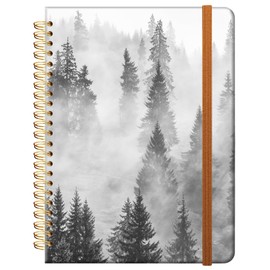 ZHIZHEND Ruled Spiral Writing Notebook,A5 Hardcover Lined College Journal for Women,Strong Twin-Wire Binding with Premium Paper,8.4" X 6",Perfect for School,Office,Home(Black White Forest)
