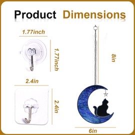 TWOQZ Stained Glass Cat on Moon Gifts, Handcrafted Blue Moon Suncatchers for Stained Glass Window Hangings for Cat Lovers