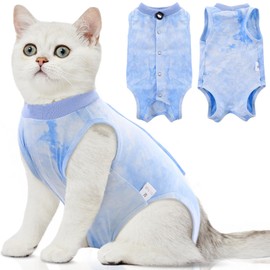 SAWMONG Cat Surgery Recovery Suit,Breathable Cat Onesie After Surgery Spay Surgical,E-Collar Alternative Non-Lick Pet Body Suit Blue L