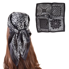 EIysee 27.5x27.5 Inch Head Scarf for Women Hair ScarfLike Silk Satin Scarf for Hair Wrapping at Night Bandana Square Scarf for Sleeping (Four quadrate-Black)