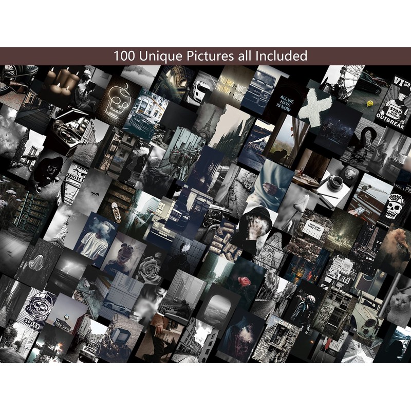 Photo Collage Kit Gloomy for Wall, 100 Pictures Black and
