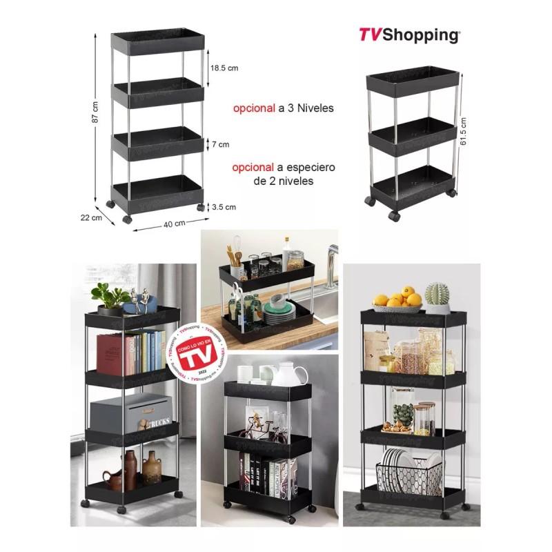 #TVShopping Carro Organizador De Almacenamiento Con Ruedas De 4 Niveles