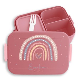 Children's Bento Box Midi Lunch Box Mepal Bento Box - Children's Lunch Box with Rainbow with Name | Ideal for Nursery and Primary School | Gift for School Girls - 900 ml - Pink - Lunch Box School