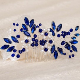 Sparkly Wedding Hair Combs, Crystal Flower Hair Clips Bride Bridesmaid Hair Sides Comb Rhinestone Barrettes, Crystal Flower Hair Pins Hair Accessories for Women Girls (BlueA)