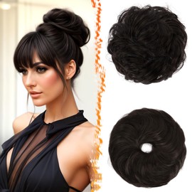 BARSDAR 2 Pieces Messy Bun Hairpiece with Elastic Band, Hair Bun Hair Scrunchie Extensions for Women Synthetic Hair Updo Hairstyles Thick Hair Bun Hair Extensions Hairpieces Daily - Dark Brown