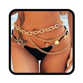 Nicute Women Waist Chain Gold Layered Belly Chains Metal Coins Belt Chain Beach Bikini Rave Party Body Chain Accessories