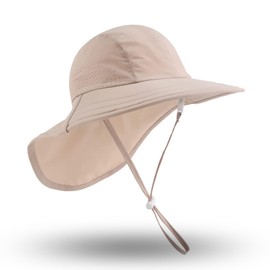 PESAAT Baby Sun Hat Unisex Sun Protection Summer Bucket Hats UPF 50+ Infant Toddler Beach Cap (0-6 Months, Khaki)