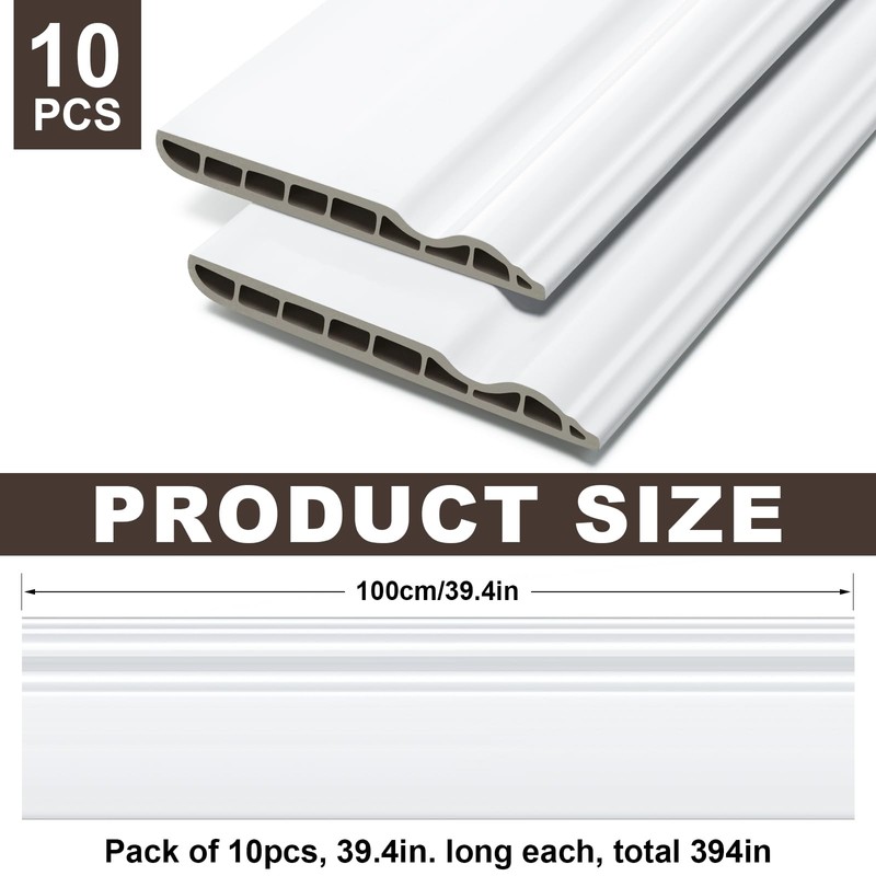Briwooody 10 Pcs 39.4in x 3.5in Wall Baseboard Molding Trim