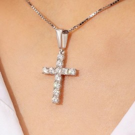 Moissanite Cross Necklace 0.7ct Carisma, 925 sterling silver