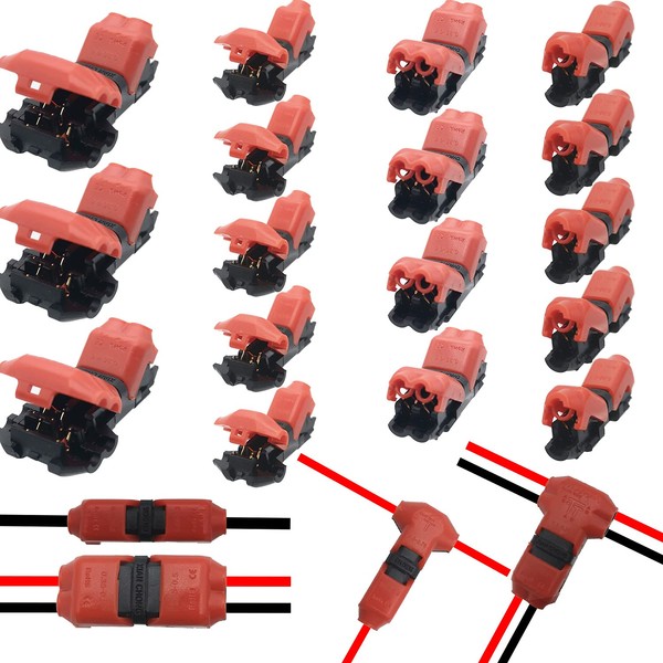 CTRICALVER Quick Wire Splice Connector Low Voltage Solderless Splicer Including I and T Type - No Stripping Suitable for 0.35-0.5mm² (20-22AWG) Wire Connection (17 pieces)