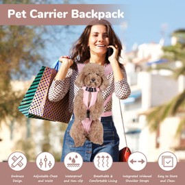 Dog Front Carrier Backpack Water Resistant Enhanced Comfort Pet Chest Backpack Carrier for Small Dogs (Pink, M)