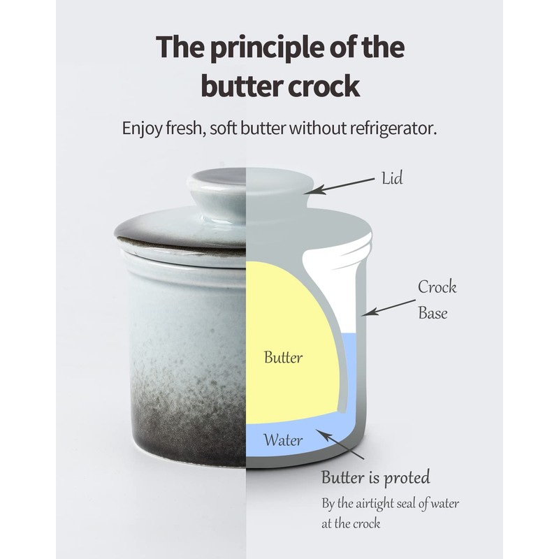 HOME DECOR Ceramic Butter Crock, French Butter Crock for Counter,